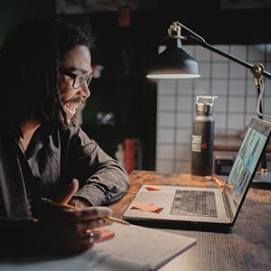 online student participates in a class video conference